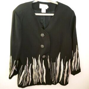 Vintage Beaded Sequin Longline 100% Wool Fully Lined Evening Jacket Sz 20 GUC